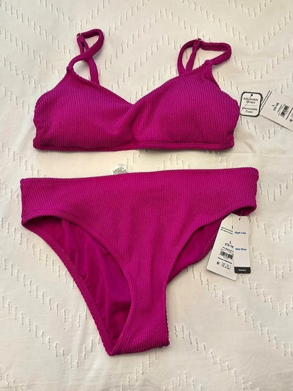 Time and Tru Ribbed Bikini Set in Pink Size Large